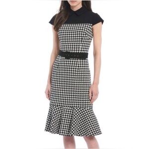 Maggy London Houndstooth Belted Flounced Sheath Dress Size 12P NWT